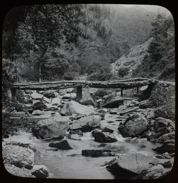 ANTIQUE Magic Lantern Slide RUSTIC BRIDGE LYNMOUTH C1900 OLD PHOTO DEVON