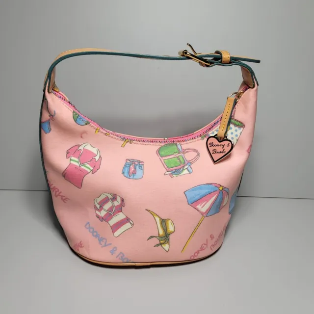 Dooney & Bourke Miami Beach Bag Leather  Bucket Bag Pink Top Handle Purse