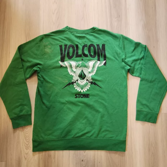 Volcom Stone Double Sided Crewneck Sweatshirt Mens Large Green Eagle Lightning