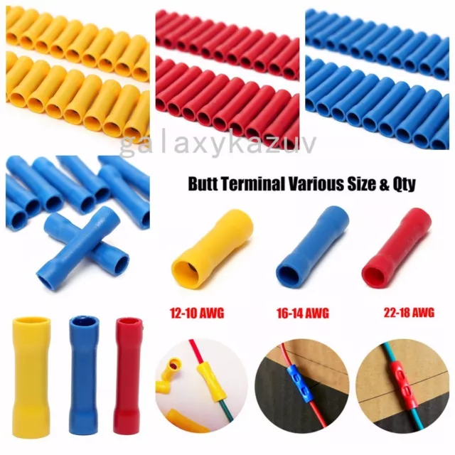 250Pcs Insulated Straight Butt Connectors Electrical Crimp Terminals Wire Cable