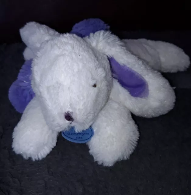 DPD Doudou et compagnie lapin blanc violet lavande Pompon tbe  25cm