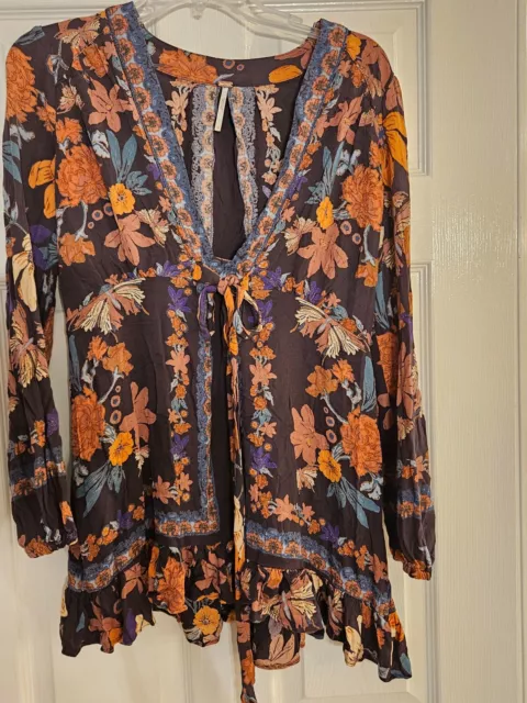 Free People Violet Hill Floral Printed Women's Plunging Tunic/Mini Dress Size 12