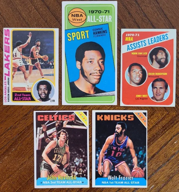 1970s TOPPS BASKETBALL HOF/STAR CARDS KAREEM, FRAZIER, HAWKINS VG-EX+ READ *YCC*