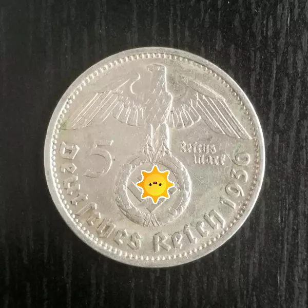 5 Fünf Reichsmark m. HK Deutsches Reich Paul von Hindenburg 1936 D VZ - Stg!!