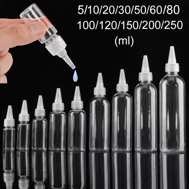 5pcs 10-250ml Clear Empty Dropper Bottle with Cap Plastic Nozzle Dropper Caps