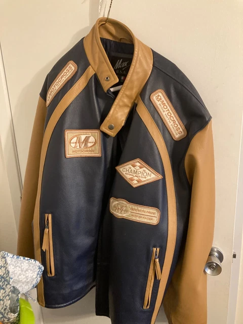 Max USA black  Motorcross  Real Leather  heavy Jacket Racing Patches  4xl XXXXL