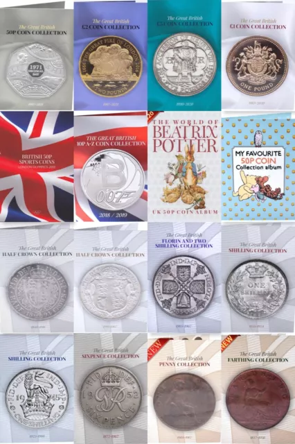 British Coin Hunt Collectors Albums £5 £2 50p 10p Pre Decimal Silver Copper [C]