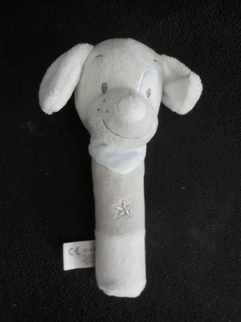 doudou hochet pouet chien gris blanc bleu Sam et Toby NATTOU