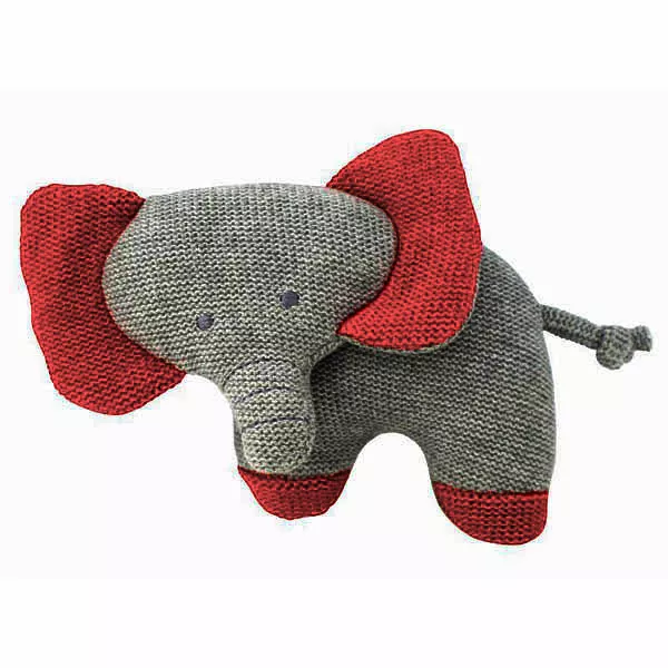 Alimrose Designs Baby Knit Toy Rattle Red and Grey Elephant