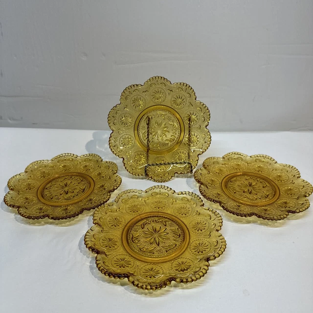 4 Vintage Amber Brockway Glass American Concord 6 1/2” Bread Dessert Plates USA
