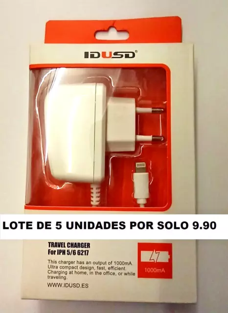 Lote de 5 cargadores de pared con cable lightning para iPhone 5v 1a liquidación