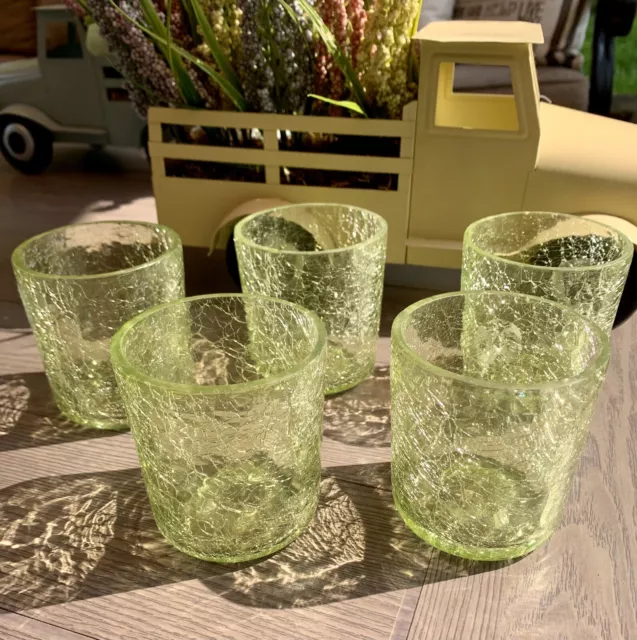 Set of 4 Whiskey Vodka barware Glasses large shot glass Crackle Look Green EUC