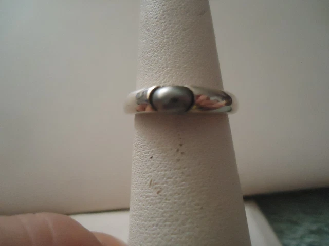 Avon Silvertone Ring Faux Gray Pearl * Sz 4.5 - 5