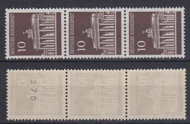 Bund 506 v RM 3er Streifen mit gerader Nr. Brandenburger Tor 50 Pf postfrisch
