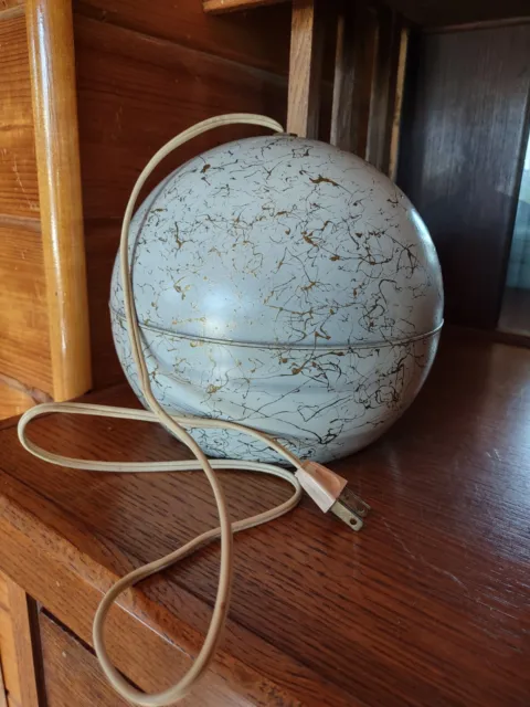 Vintage MCM Atomic Orb Eyeball Pendant Light Fixture Ball Globe White With Gold