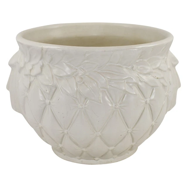 McCoy 1954 Vintage Art Pottery Matte White Quilted Ceramic Jardiniere Planter 48
