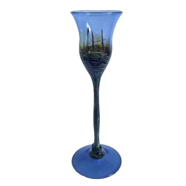 Joseph Clearman Vintage 1980 Hand Blown Cobalt Blue 12” Tall Stemware Glass Art