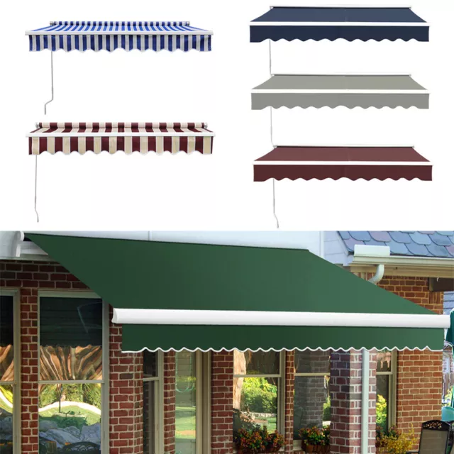 Manual Retractable Patio Awning Garden Sunshade Outdoor Canopy Shelter TopFabric