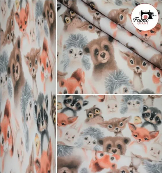 Little Johnny Forest Baby Animals 100% Cotton Fabric, 58" Wide, High Quality