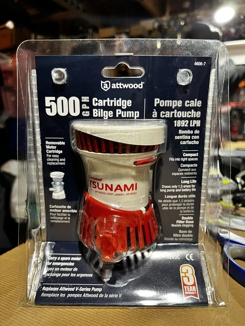 New Attwood Tsunami T500 Cartridge Bilge Pump 12V 500 GPH