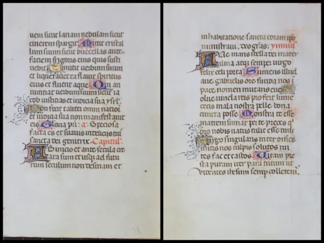 Handschrift Pergament Blatt aus Stundenbuch um 1500 farbige Initalen (108)
