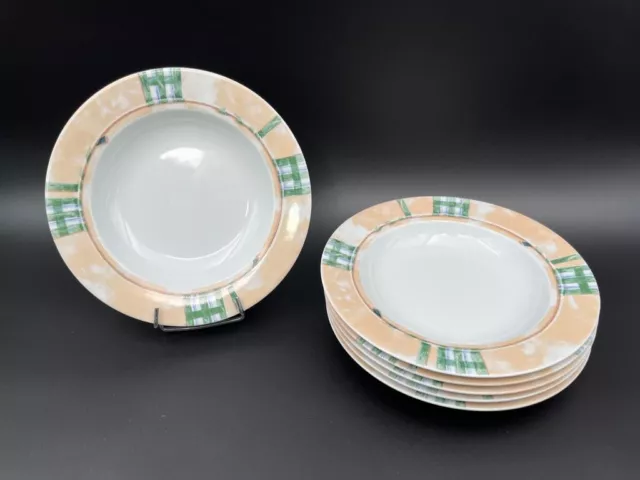 6 ASSIETTES CREUSES EN PORCELAINE LIMOGES - PHILIPPE DESHOULIERES Modèle RUBAN