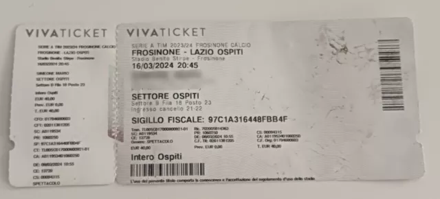 Biglietto Stadio Ticket Calcio Frosinone-Lazio Serie A 2023/2024