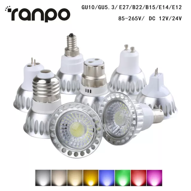 Dimmable LED COB Spotlight Bulbs 5W GU10 MR16 GU5.3 E27 AC 220V DC 12V 24V Lamps
