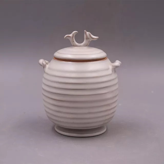 Chinese Porcelain Song Dynasty Ru Kiln White Glaze Tea Caddies 5.11 Inch