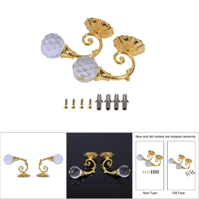 (Gold)2x Metal Crystal Glass Curtain Holdback Wall Window Drapery Tie Back US