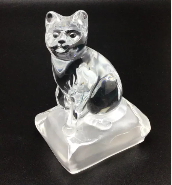 Cristal Darques 5" Cat Figure Genuine Solid Clear Glass Frosted Base Paperweight
