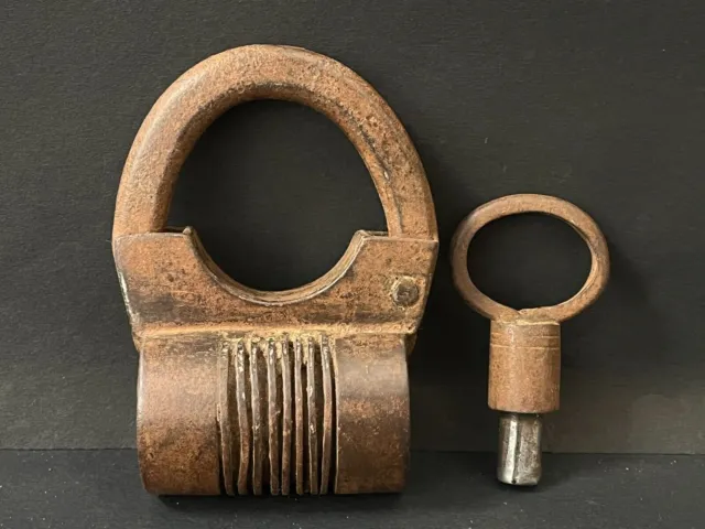 Old Vintage Rare Handmade Rustic Iron Big Size Padlock With Original Key