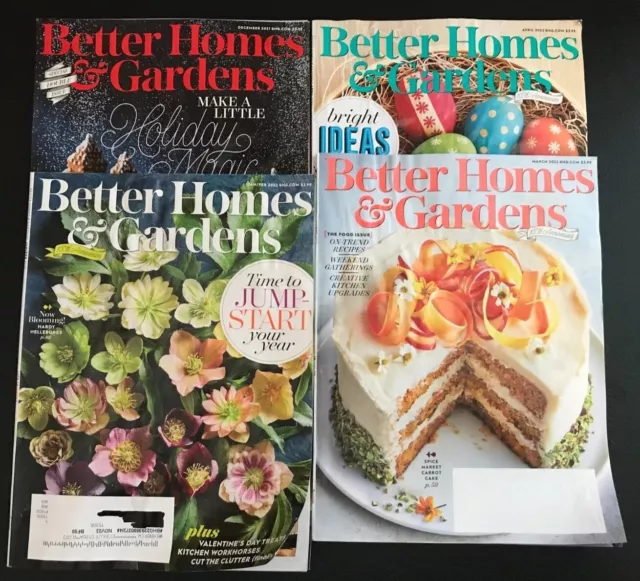 4-Better Homes & Gardens Magazines Dec 2021, Jan/Feb, March, April 2022 + Extras