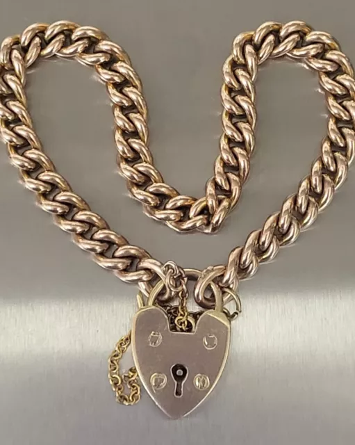 Solid 9ct Rose & Yellow Gold Padlock Bracelet. 20.64g  Ref: *dood