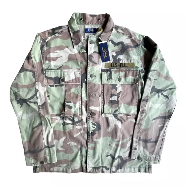 POLO RALPH LAUREN Mens Military Over Shirt Camo Jacket Army Button ...