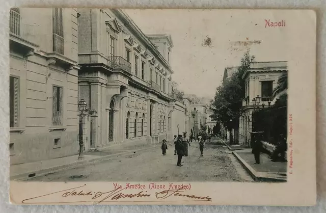 Naples Postcard Via Amedeo Animated Rione Traveled 1902 Plate Pubb Veiii