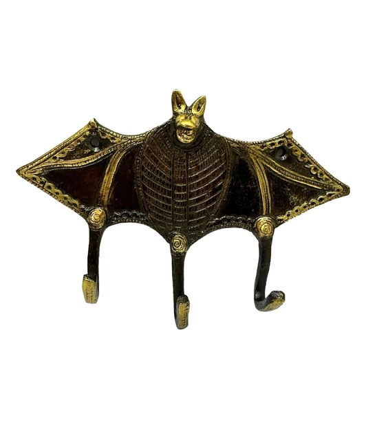 Bat Coat Hook Hanger Antique Key Towel Hat 3 Hooks Rack Wall Decor 6" Coffee
