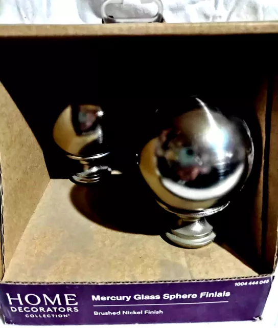 2 Silver Tone Sphere Brushed Nickel Curtain Rod Finials Home Decorators Fits 1"