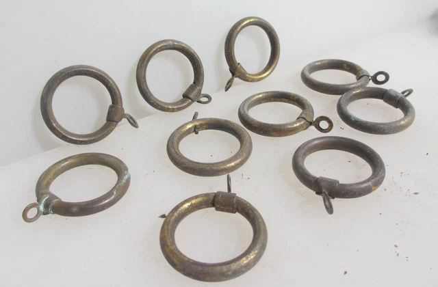 Antique Brass Curtain Rings Victorian Holder Hangers Vintage x14 - 2"W