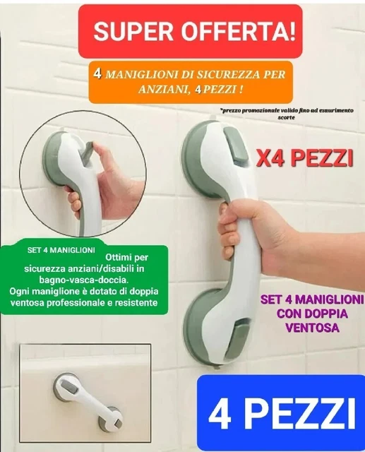 4 Pezzi MANIGLIA MANIGLIONE SICUREZZA PER ANZIANI DISABILI VASCA DOCCIA 2VENTOSE