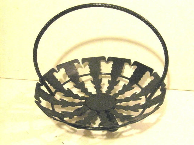 Vintage Wrought Iron Fruit Basket Decor Made in Spain.  12” diameter, 11” high.