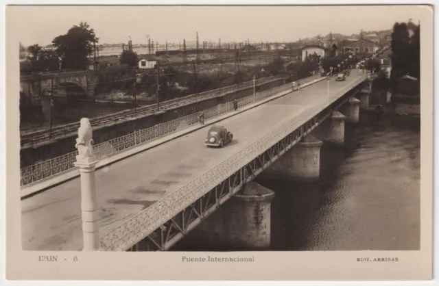 ESPANA SPAIN BASQUE REGION IRUN BORDER BRIDGE OVER BIDASOA REAL PHOTO ca 1940