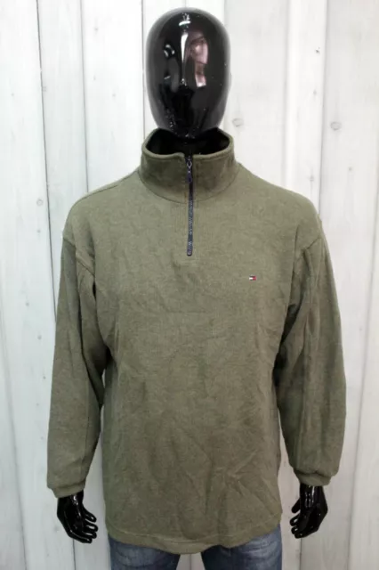 Maglione Tommy Hilfiger Uomo Taglia XL Verde Cotone Pullover Sweater Maglia Logo