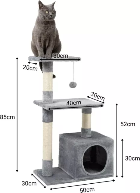 Arbre Chat Griffoir Grattoir Grimper Activité Niche Plateforme Félins Jouet Gris 3