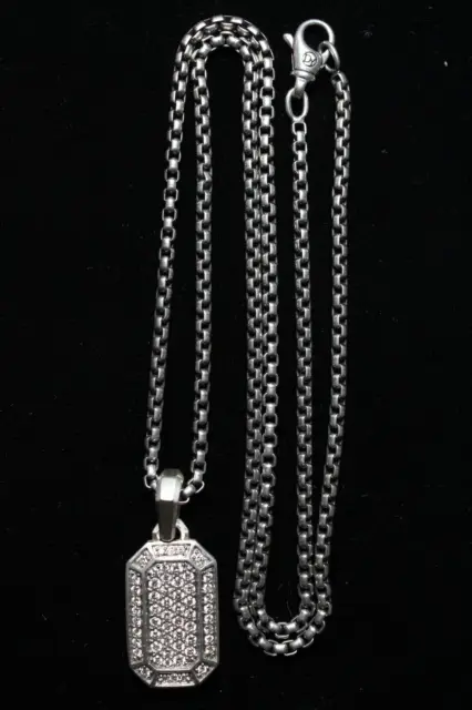 David Yurman Streamline Amulet w/ Pavé Diamonds on Box Chain in Sterling Silver