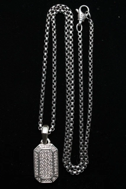 David Yurman Streamline Amulet w/ Pavé Diamonds on Box Chain in Sterling Silver David Yurman Streamline Amulet w/ Pavé Diamonds on Box Chain in Sterling Silver