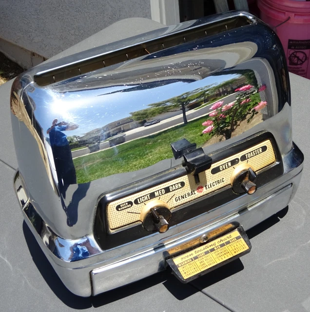 VTG 1950s General Electric Two Slot Chrome Warming Toaster Oven 45T83 Working VTG 1950s General Electric Two Slot Chrome Warming Toaster Oven 45T83 Working