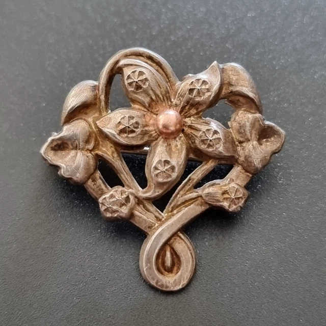 Broche Ancienne Argent Massif Art Nouveau – Feuillages, Années 1930, Occasion