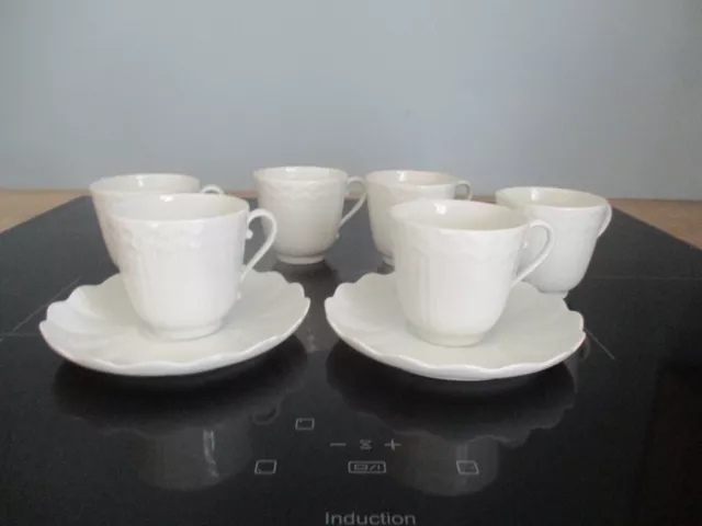 6 Tasses à café et 2 sous Tasses en Porcelaine fine de Limoges Giraud Blanc""""