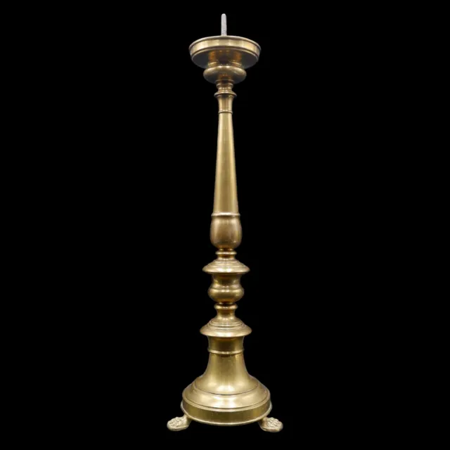 CANDELIERE CANDELABRO DA ALTARE IN OTTONE E LEGNO CHIESA 1800 Arte Sacra